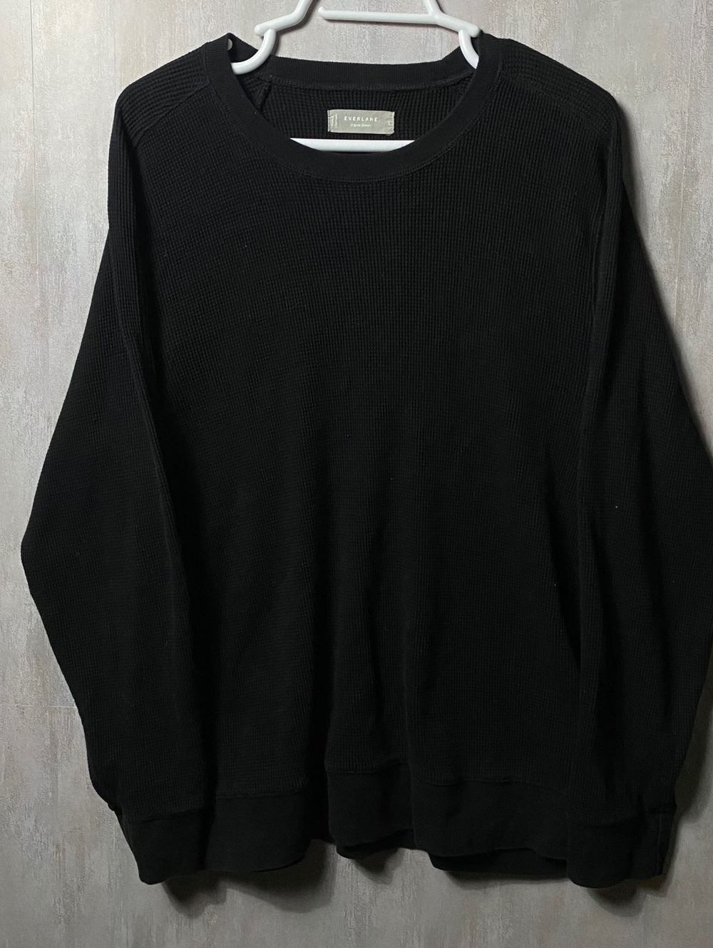 Everlane Black Waffle Knit Organic Cotton Thermal Long Sleeve Crewneck Size L